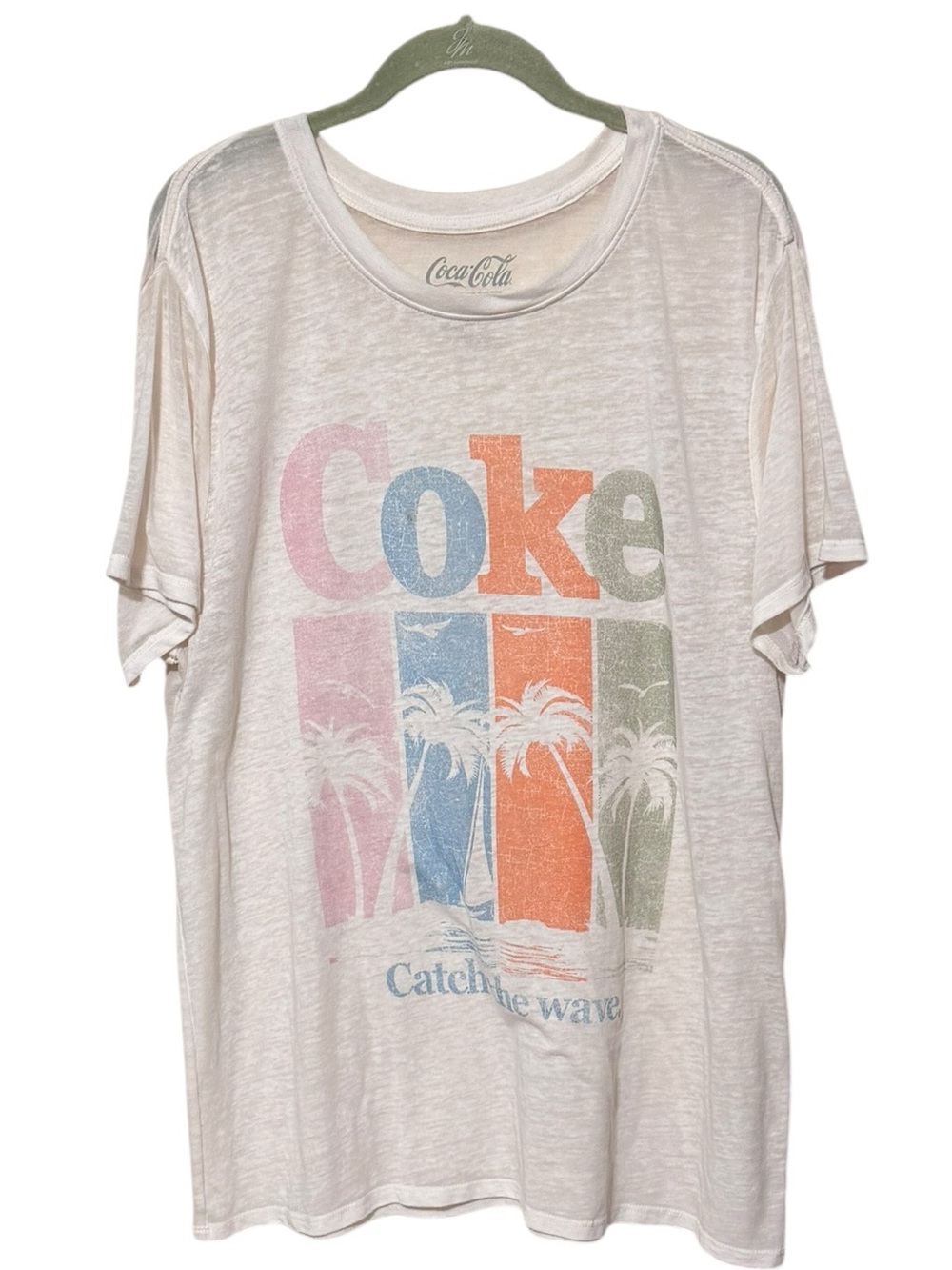 COCA-COLA Coke SummerBurnout Graphic Tee XXL 23” p2p Ivory EUC - Picture 2 of 8